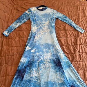 Blackmilk Watercolour Waves Sheer Elegance Dress - Size Medium